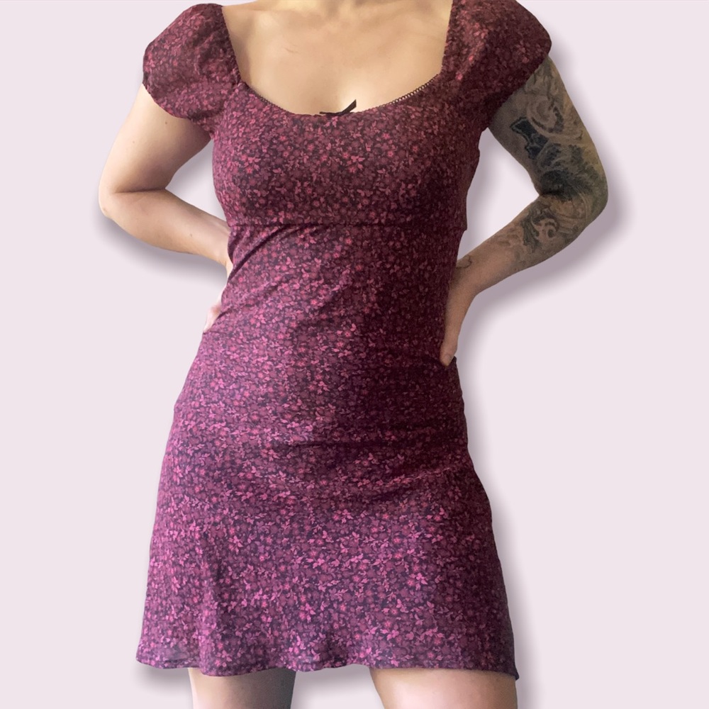 Vintage 90s Mini Babydoll Dress in Red Micro Floral